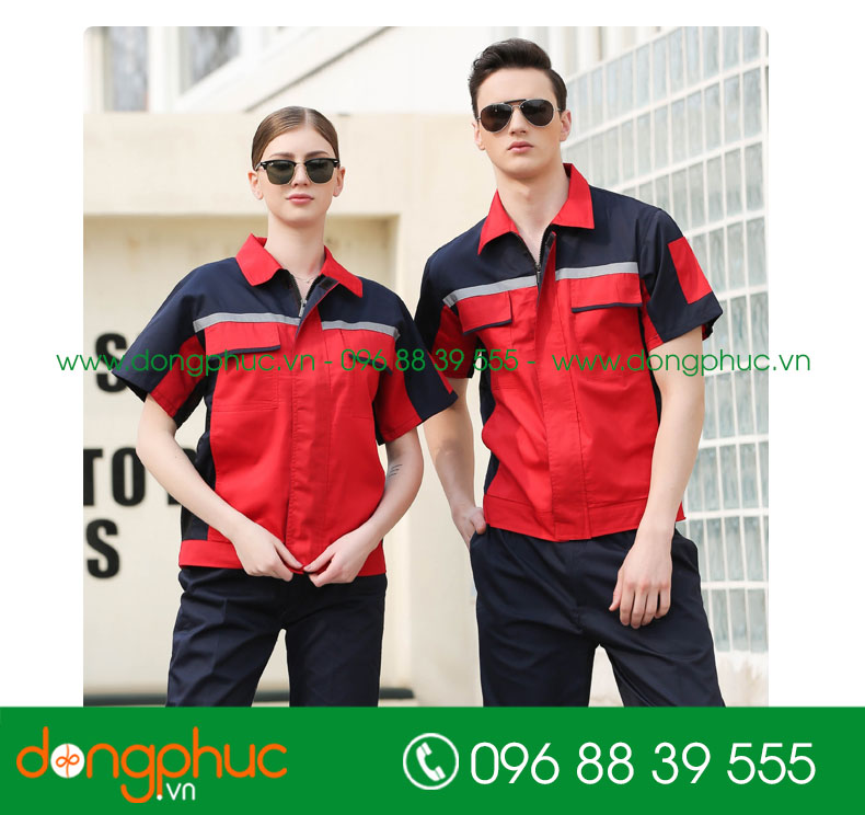 Mẫu bảo hộ màu đỏ phối tím than cộc tay